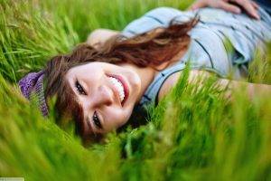 lying Down, Grass, Smiling, Women