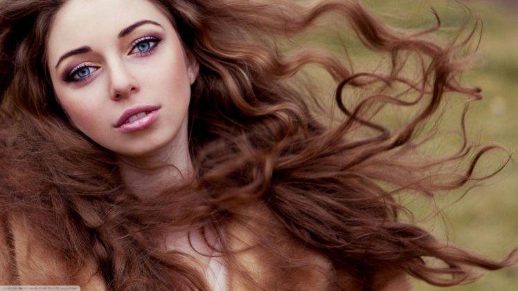 model, Long Hair, Blue Eyes, Curly Hair, Windy HD Wallpaper Desktop Background