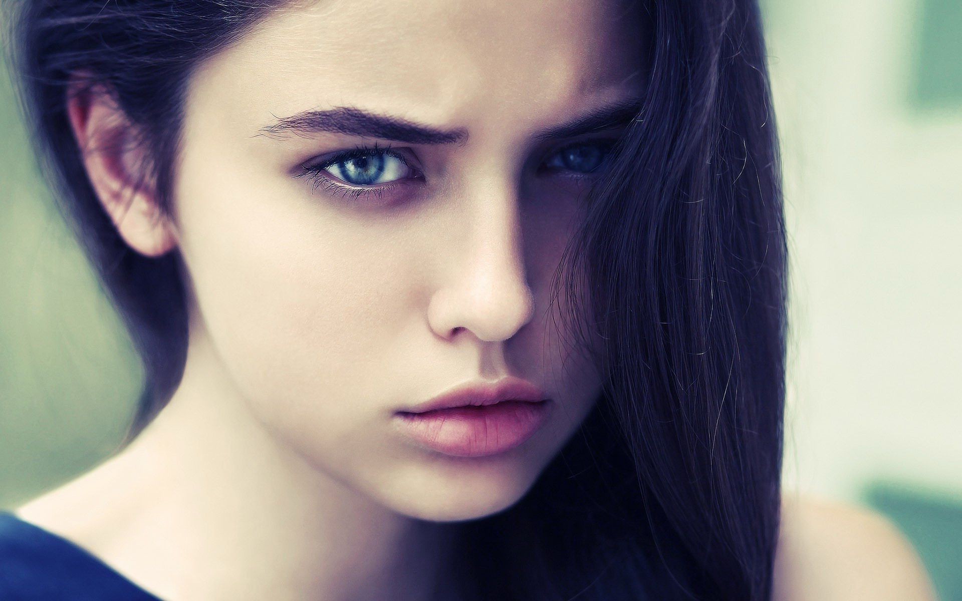 women, Face, Brunette, Blue Eyes Wallpaper