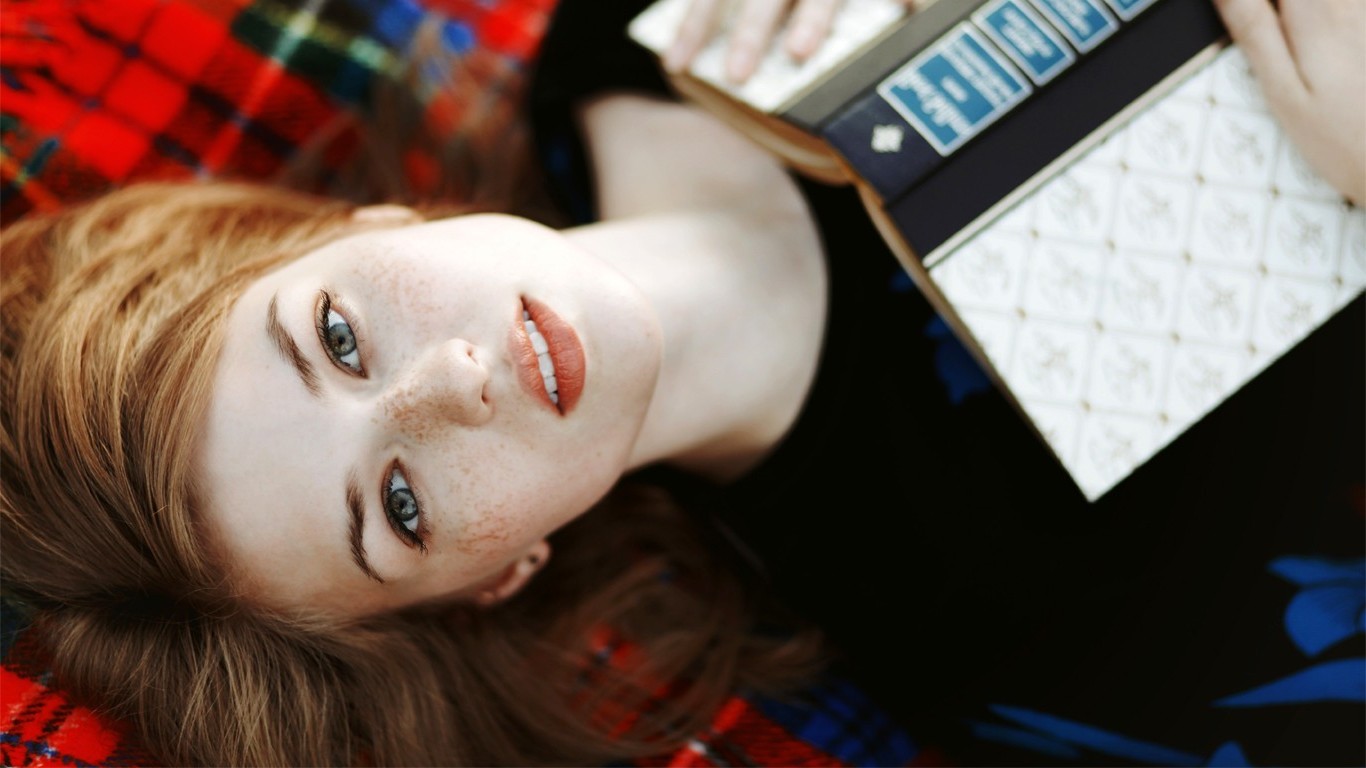 redhead, Women, Freckles, Books, Photography Wallpaper