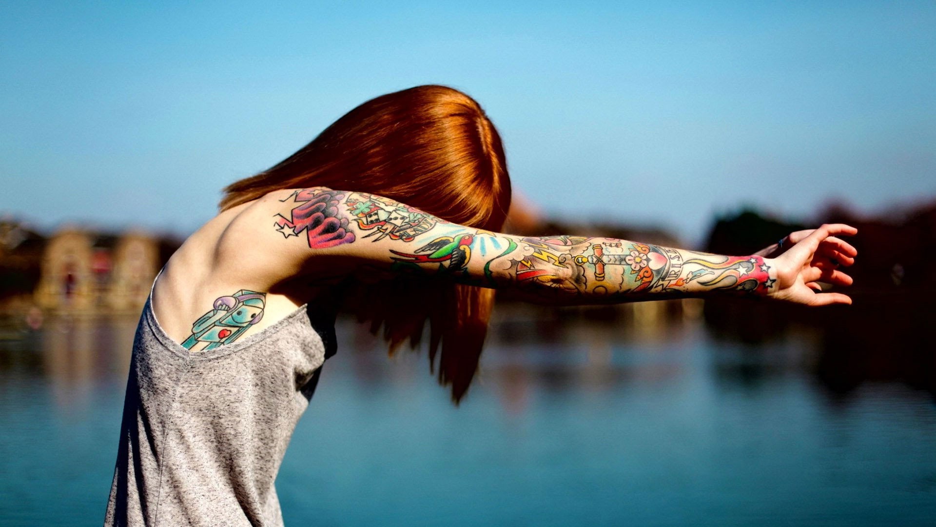 tattoo, Redhead, Tank Top Wallpaper