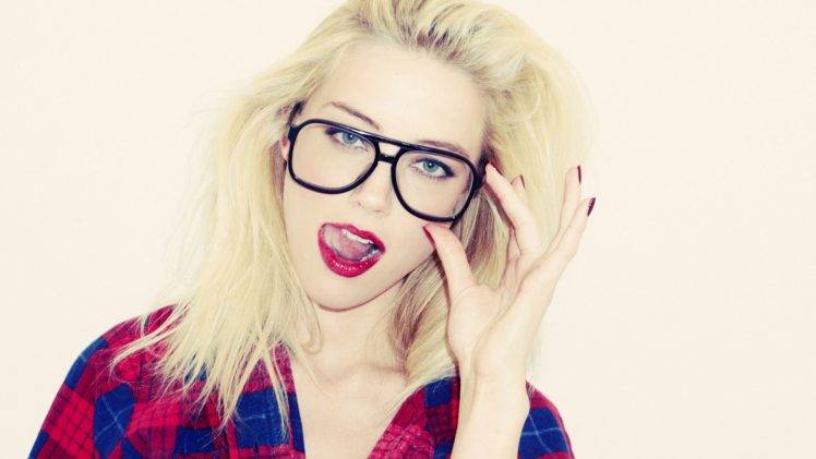 blonde, Glasses, Blue Eyes, Women, Amber Heard HD Wallpaper Desktop Background