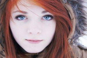 redhead, Blue Eyes, Cold, Women, Face