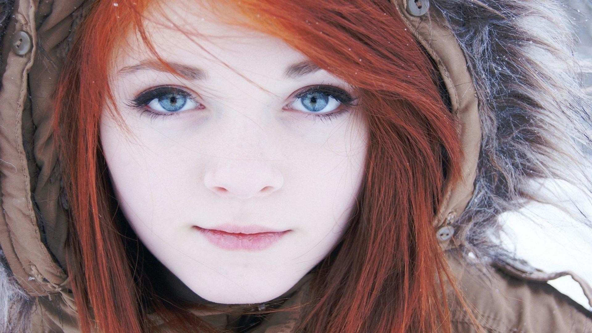 redhead, Blue Eyes, Cold, Women, Face Wallpaper