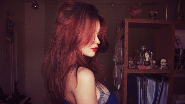 model, Women, Redhead, Juicy Lips, Bra, Sideboob HD Wallpaper Desktop Background