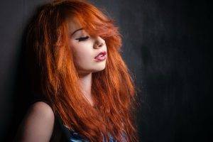 women, Redhead, Ariel Rebel, Against Wall, Closed Eyes, Blue Clothes, Nose Rings