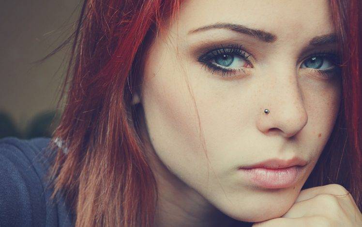 redhead, Women, Face, Blue Eyes, Piercing, Freckles HD Wallpaper Desktop Background