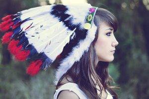 Indian, Brunette, Native Americans, Headdress