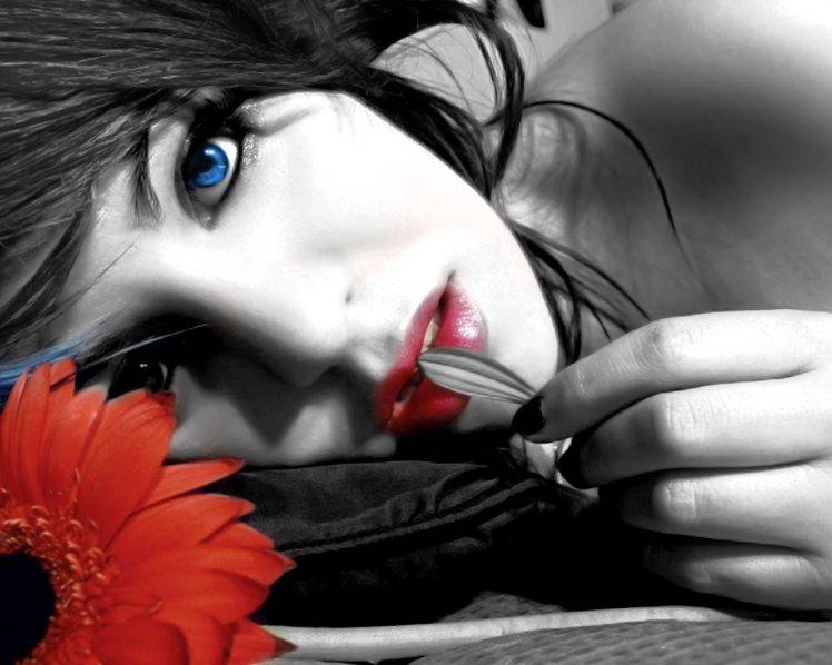 red Lipstick, Blue Eyes HD Wallpaper Desktop Background