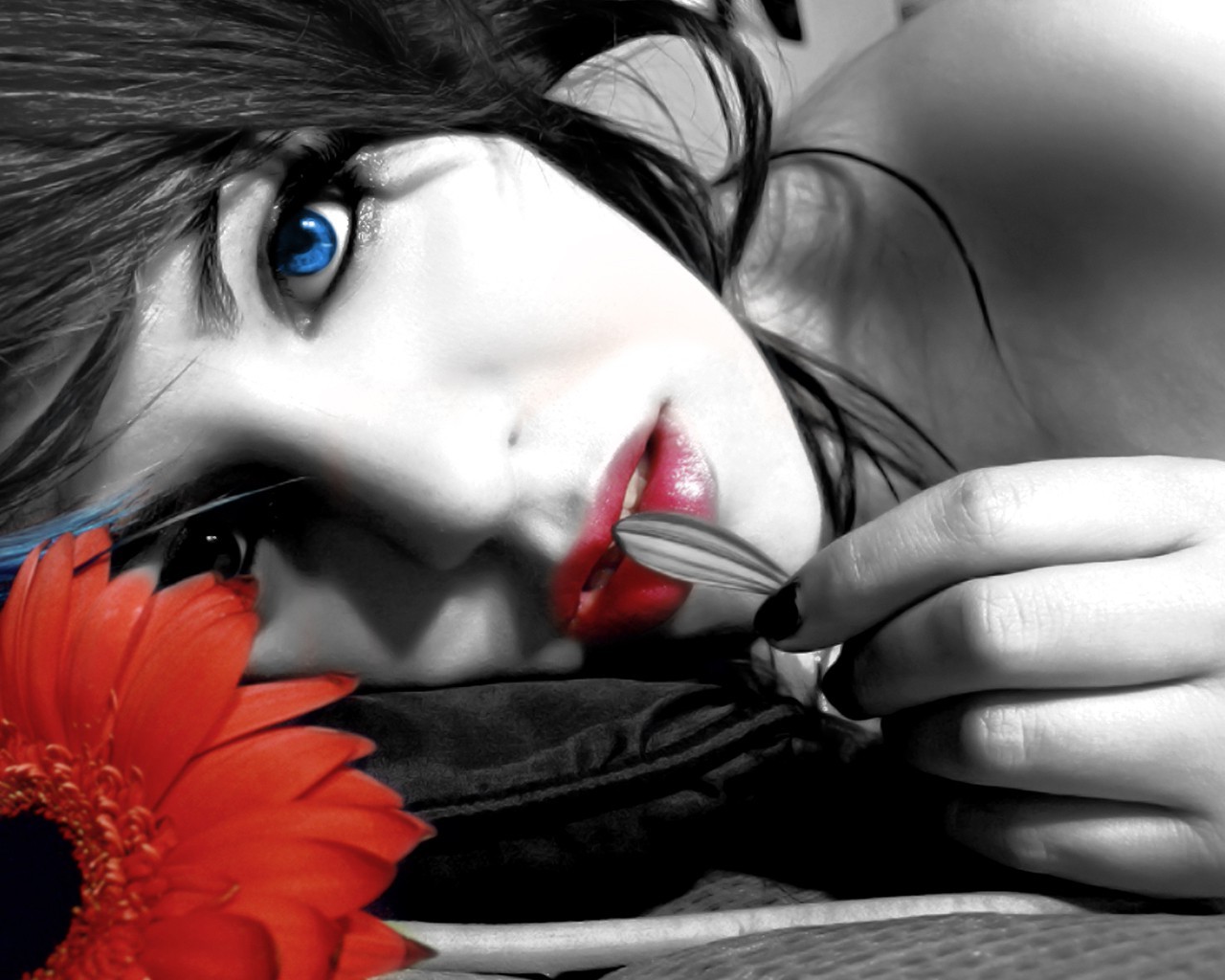 red Lipstick, Blue Eyes Wallpaper