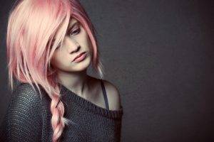 women, Model, Pink Hair, Pink Eyes, Sad
