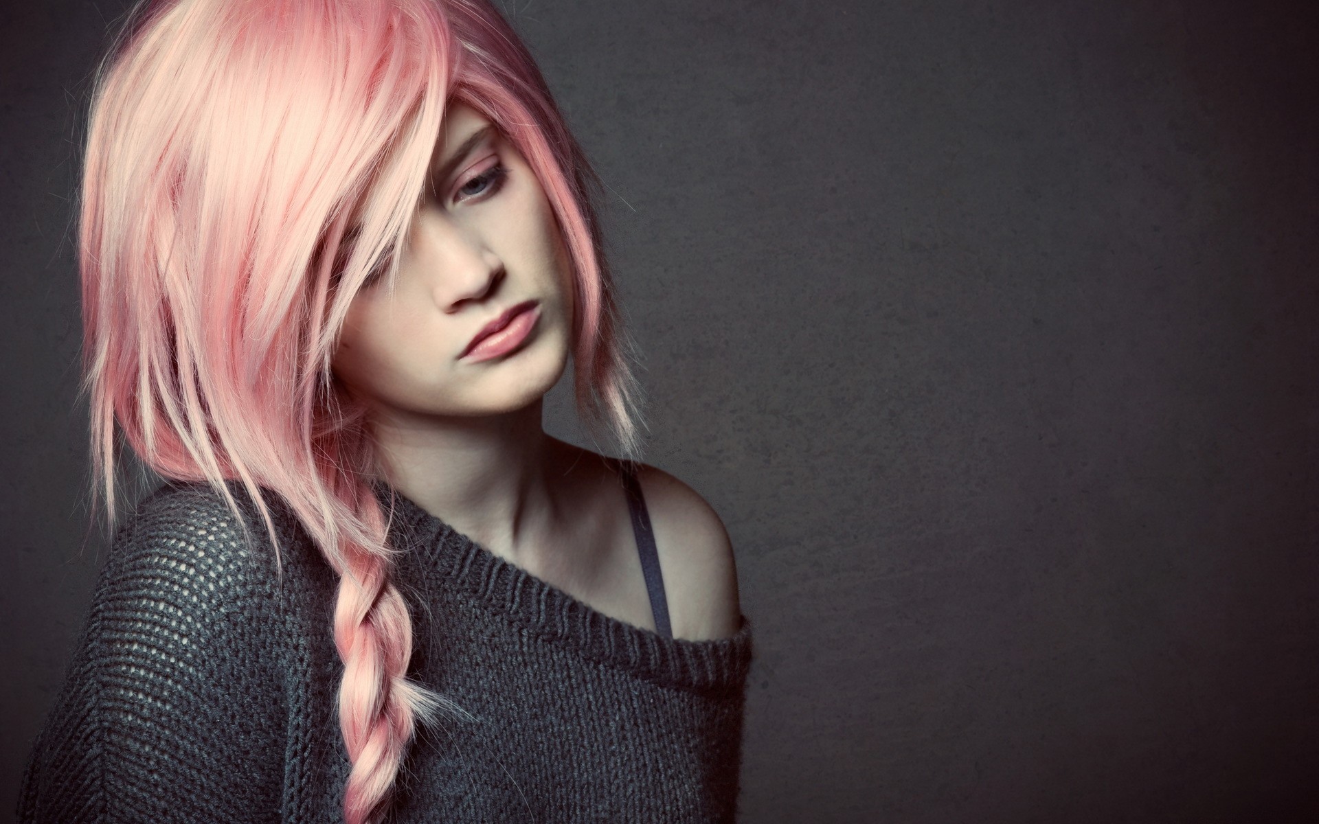 women, Model, Pink Hair, Pink Eyes, Sad Wallpaper