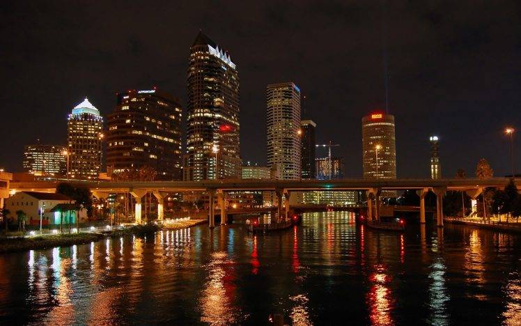cityscape, Building, Bridge, Lights, River, Reflection HD Wallpaper Desktop Background
