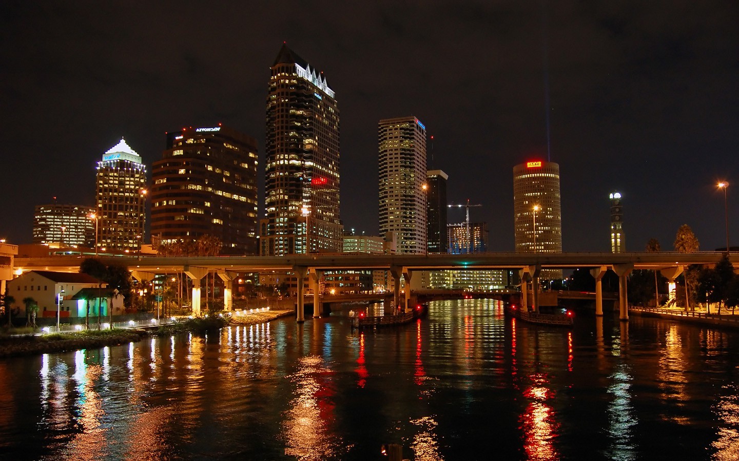 cityscape, Building, Bridge, Lights, River, Reflection Wallpaper