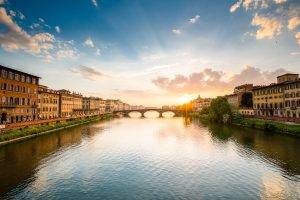 cityscape, River, Bridge, Building, Sunset, Firenze