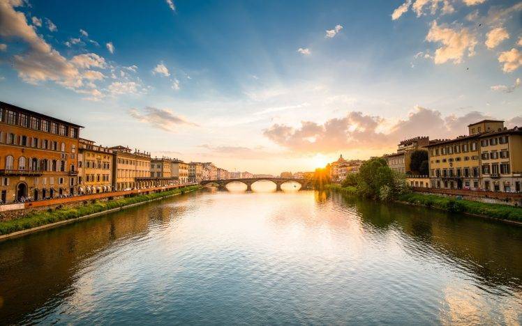 cityscape, River, Bridge, Building, Sunset, Firenze HD Wallpaper Desktop Background