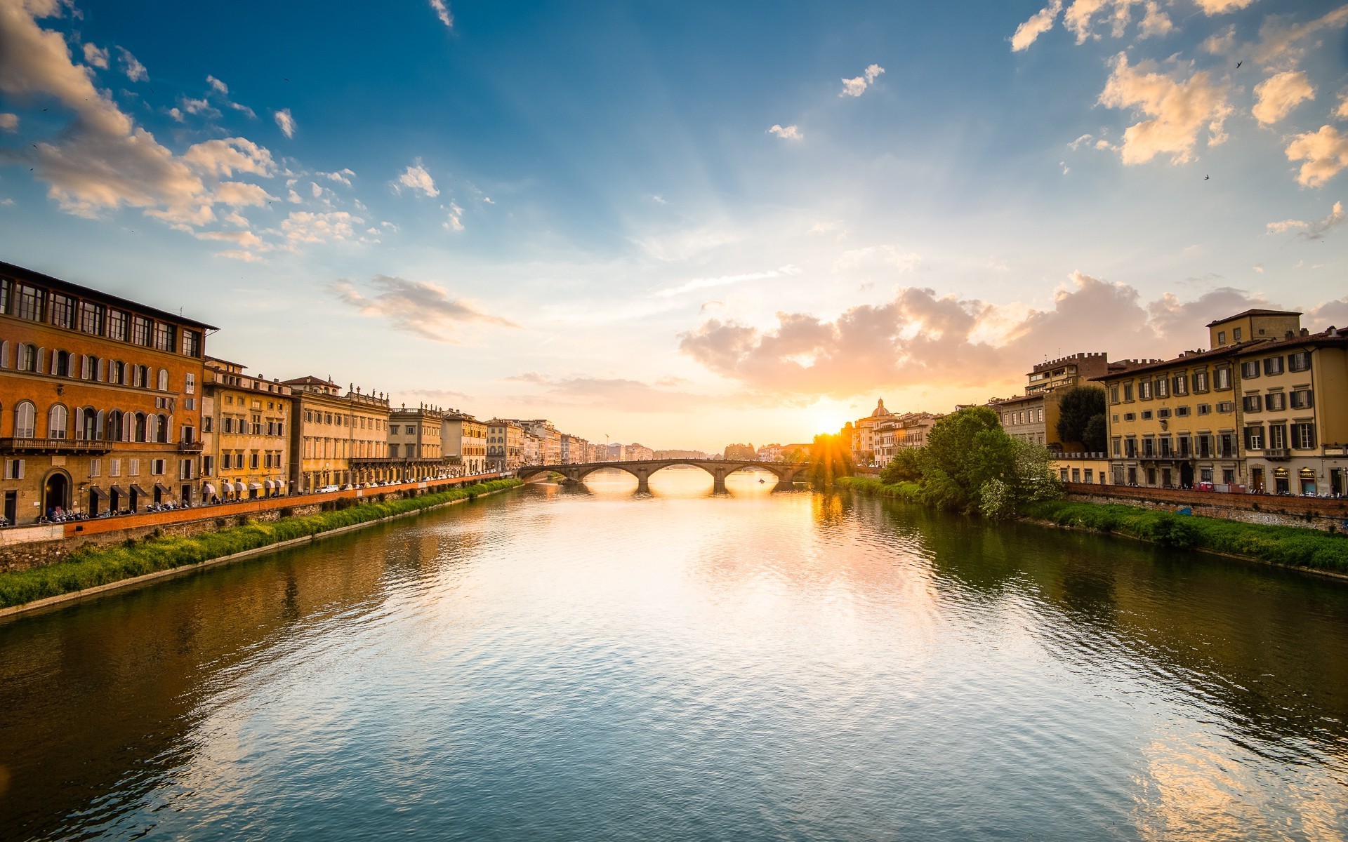 cityscape, River, Bridge, Building, Sunset, Firenze Wallpaper