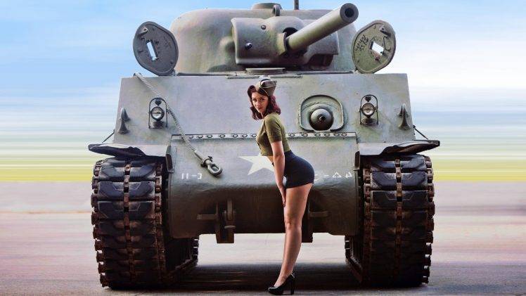 pinup Models, World War II, Women, M4 Sherman HD Wallpaper Desktop Background