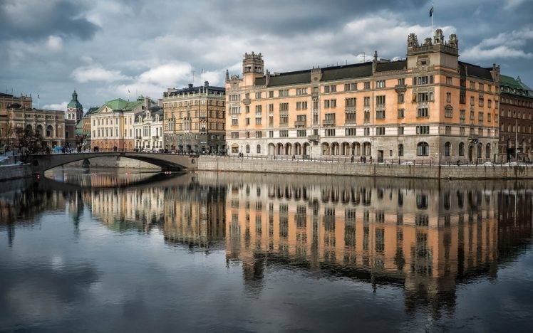 cityscape, Building, River, Bridge, Reflection, Stockholm, Sweden HD Wallpaper Desktop Background
