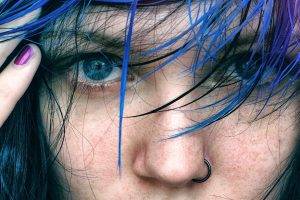 blue Eyes, Women, Blue Hair, Pierced Nose