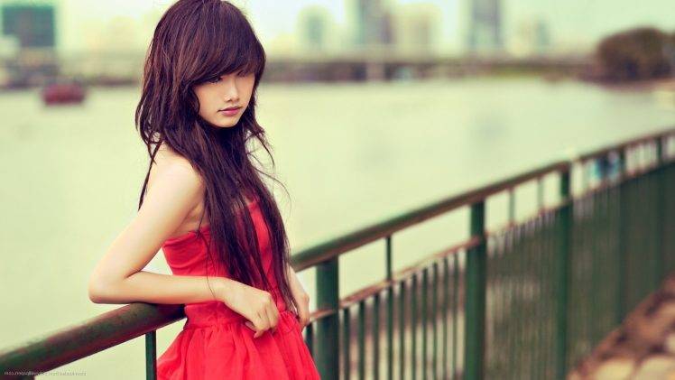 women, Model, Asian, Red Dress, Brunette HD Wallpaper Desktop Background
