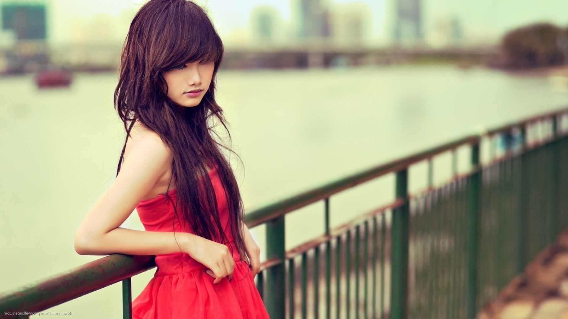 women, Model, Asian, Red Dress, Brunette Wallpaper