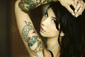 women, Green Eyes, Tattoo