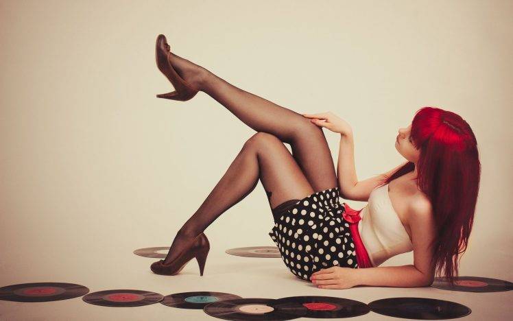 women, Redhead, Stockings, Vinyl HD Wallpaper Desktop Background
