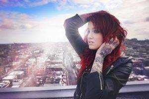 redhead, Tattoo, Women, Model, City, Sunlight, Rooftops