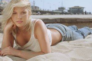 blonde, Lying On Front, Jeans