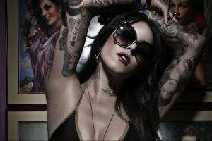 women, Kat Von D, Hands On Head, Tattoo, Sunglasses
