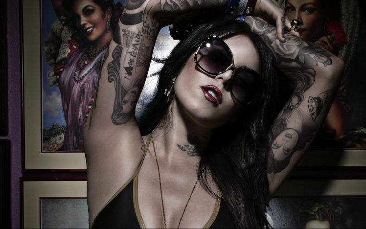 women, Kat Von D, Hands On Head, Tattoo, Sunglasses HD Wallpaper Desktop Background