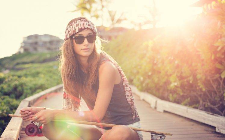 skateboard, Women, Women Outdoors, Bandanas, Sunlight, Sunglasses HD Wallpaper Desktop Background