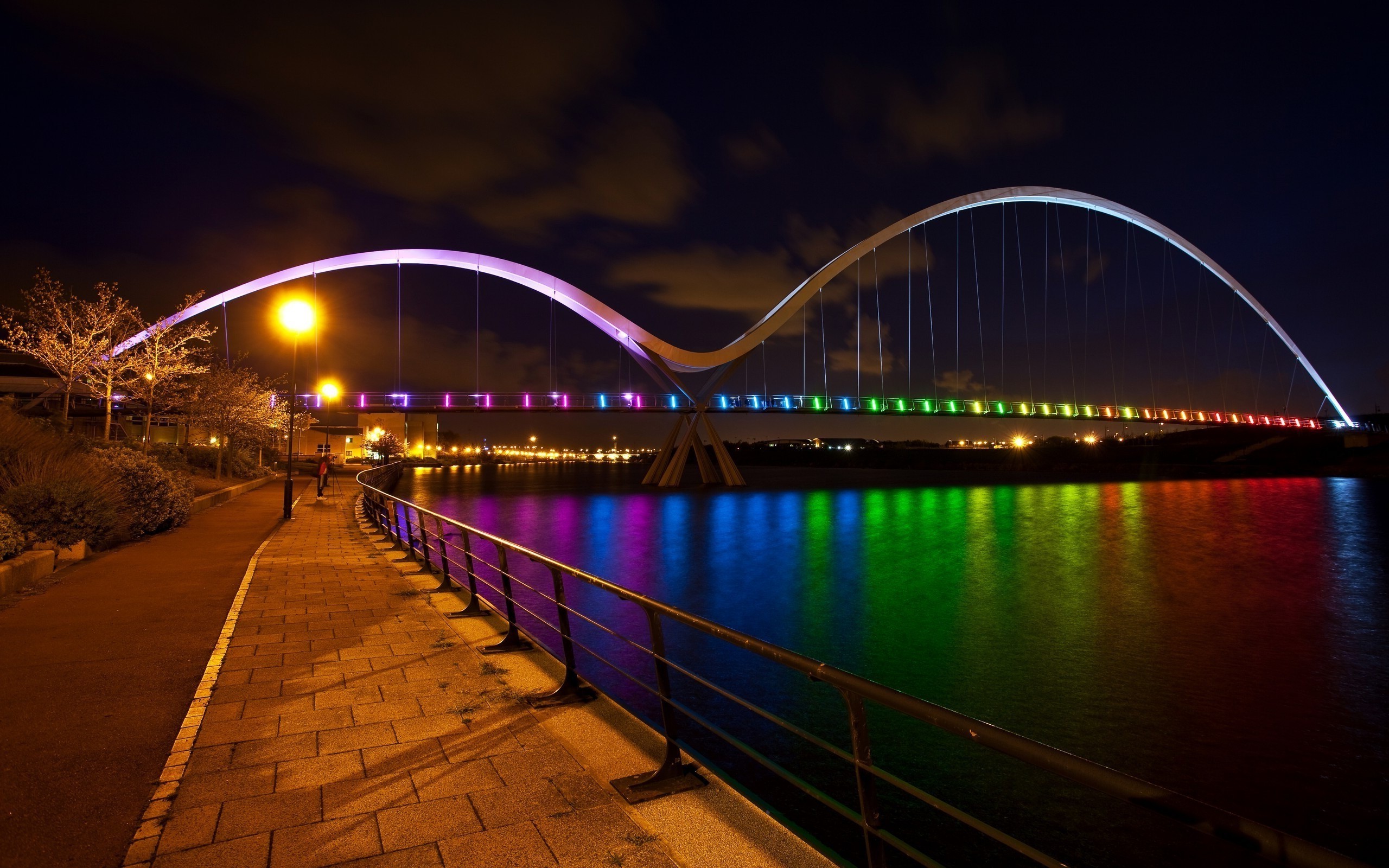 rainbows, Colorful, River, Bridge Wallpaper
