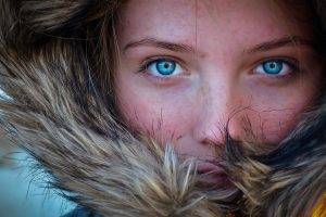 blue Eyes, Face, Women, Freckles, Fur, Portrait