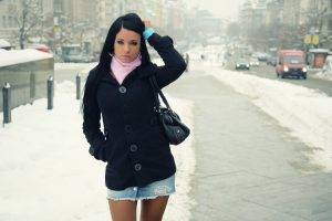women, Snow, Dark Hair, Ashley Bulgari