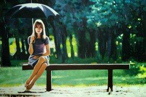 rain, Umbrella, Women