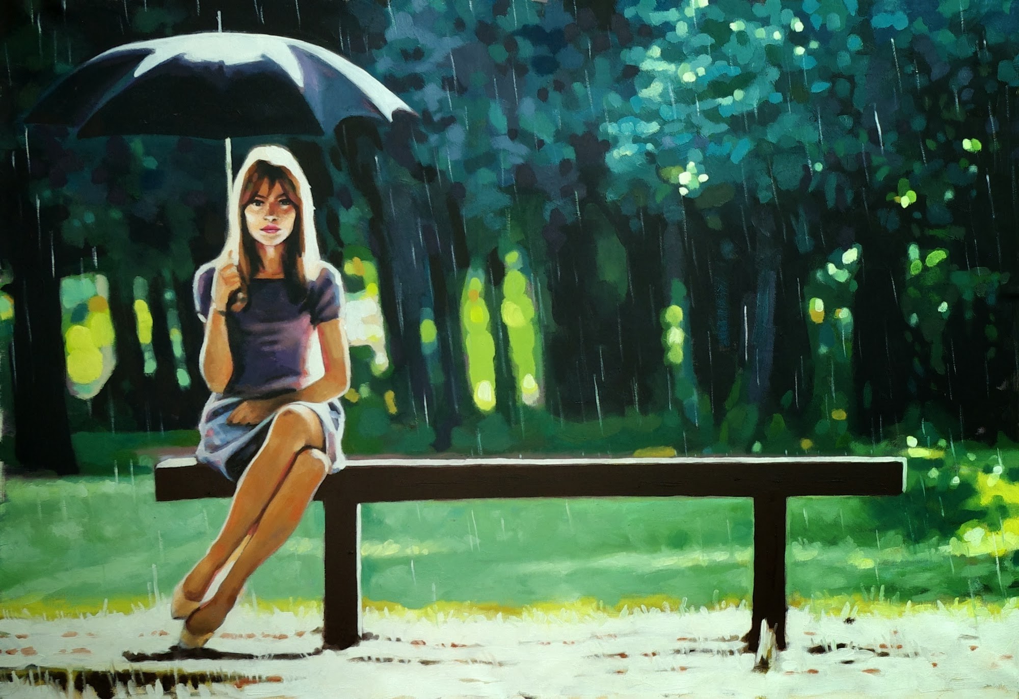rain, Umbrella, Women Wallpaper