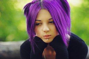 women, Purple Hair, Brown Eyes, Piercing