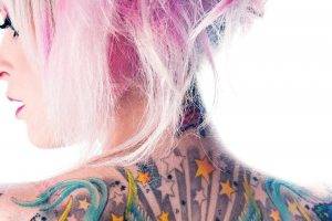 women, Pink Hair, Blue Eyes, Tattoo