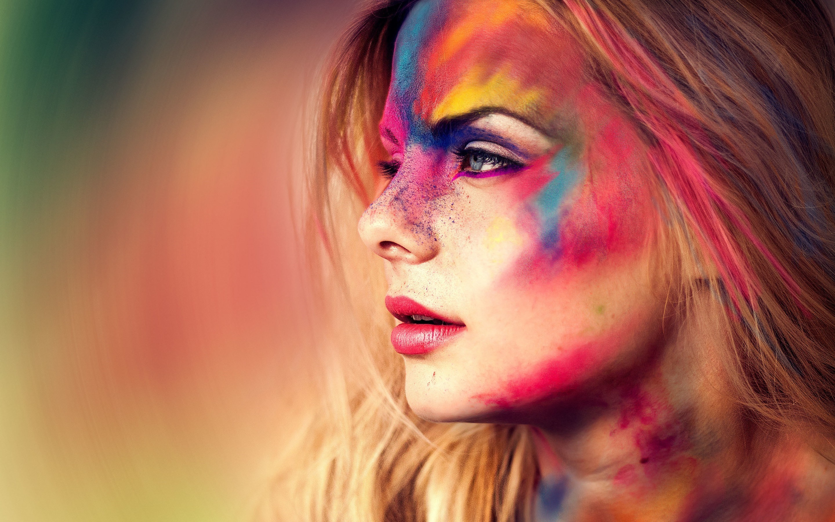 women, Colorful, Face Paint, Blonde Wallpaper
