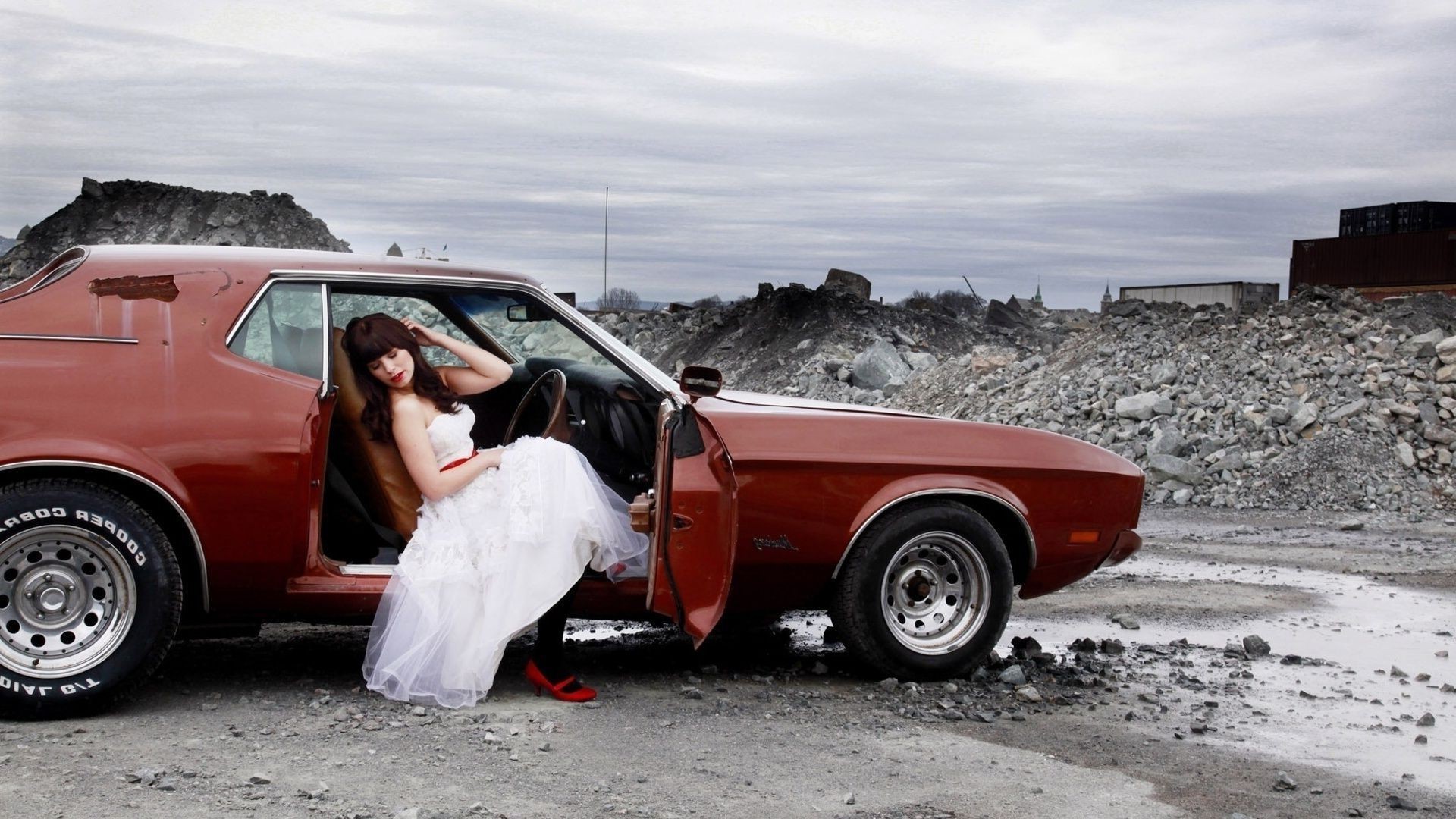 Ford Mustang, Wedding Dress, Women With Cars Wallpaper