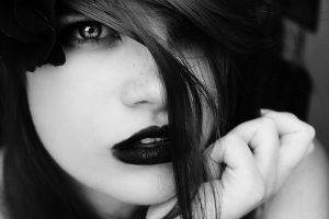 women, Monochrome, Black Lipstick, Hair In Face