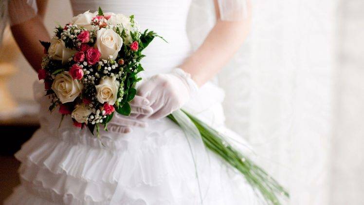 wedding Dress, Bouquets HD Wallpaper Desktop Background