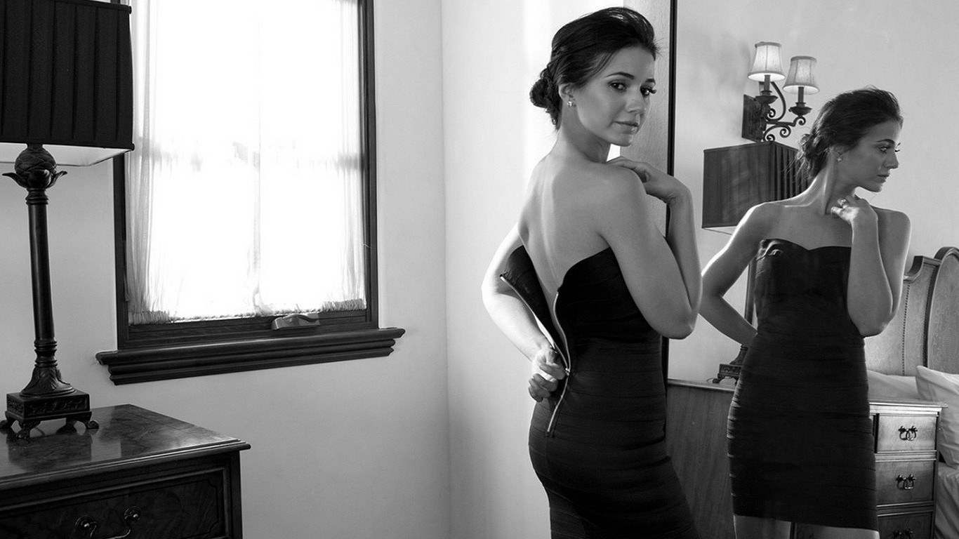 women, Black Hair, Black Dress, Monochrome Wallpaper