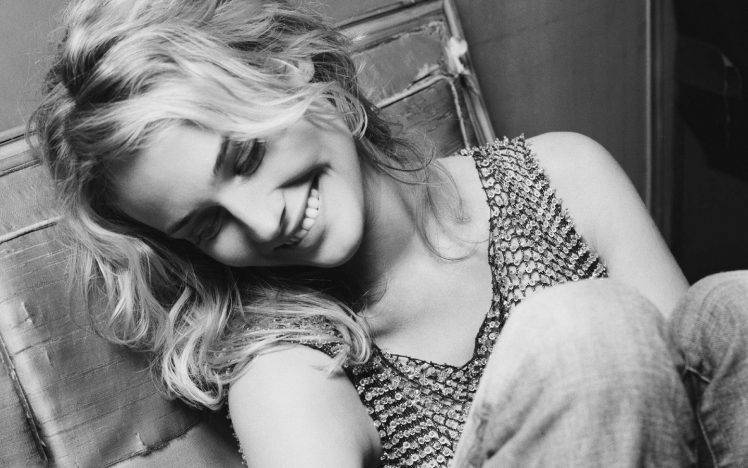 Diana Kruger, Face, Closeup, Blonde, Monochrome, Smiling HD Wallpaper Desktop Background