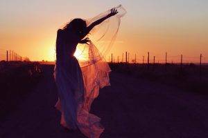 women, Gowns, Silhouette, Sunset