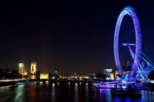 London, London Eye, Ferris Wheel, Big Ben, Lights, Night, River Thames, Westminster