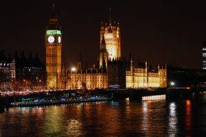 London, Big Ben, River Thames, Night, City, Clocktowers