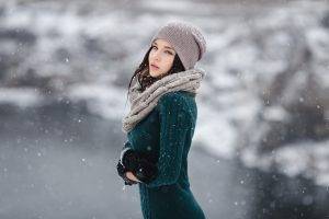 Angelina Petrova, Women, Model, Looking At Viewer, Sensual Gaze, Women Outdoors, Gloves, Snow, Portrait, Hat